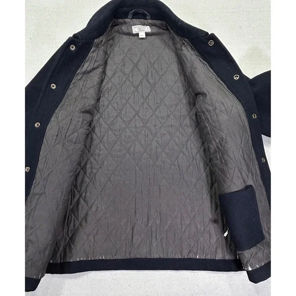 WALLACE‎ BARNES Men's Small Wool Navy Blue Metal Snap Jacket Quilt Liner J. Crew - Picture 5 of 8